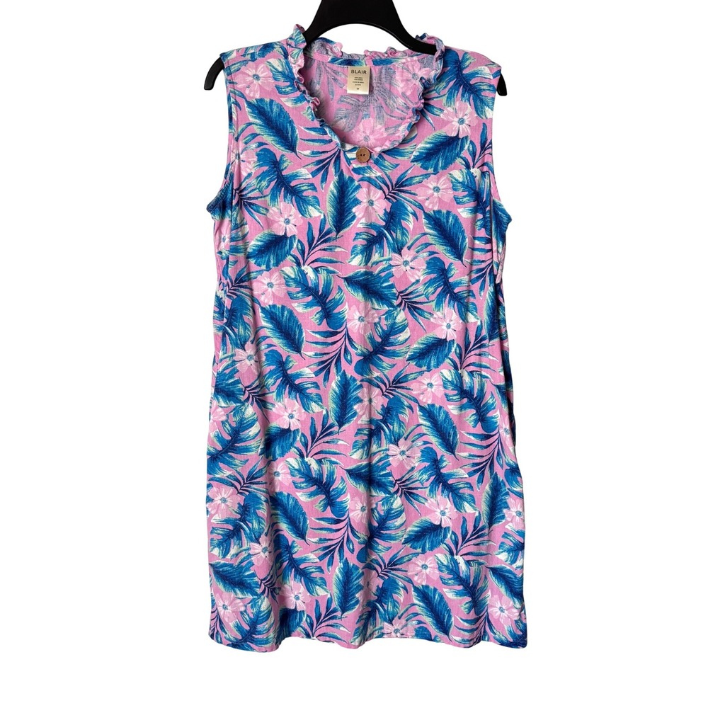 Blair Dress Tropical Floral Sleeveless Women M Ruffled V-Neck Pockets
